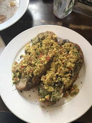 Toast with scrambled eggs   at French Bakery in Kathmandu