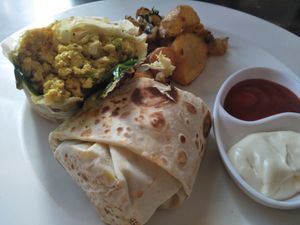 Scrambled tofu wrap at French Bakery in Kathmandu