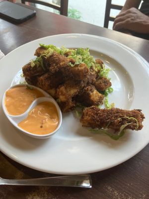 Crispy tofu sticks (sauce is a bit spicy) at French Bakery in Kathmandu