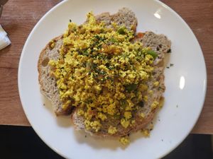 Tofu scramble - soft and flavorful at French Bakery in Kathmandu