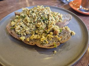 Tofu scramble toast - vefy dry at French Bakery in Kathmandu