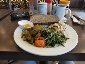 Big vegan breakfast at French Bakery in Kathmandu