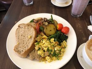 Big vegan breakfast  at French Bakery in Kathmandu
