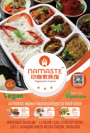 Menu - 1/2 with Vegan items marked* at Namaste in Shenzhen