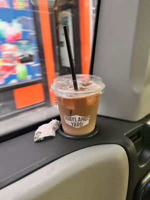 iced oat milk latte  at Wayland's Yard in Worcester