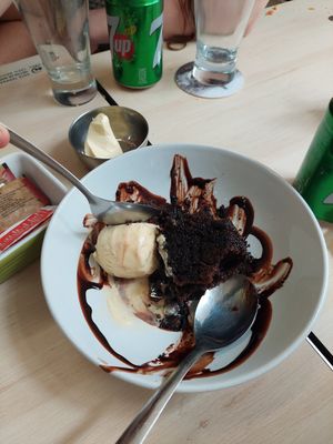 Vegan chocolate fudge cake. at The Corra Linn in Salou
