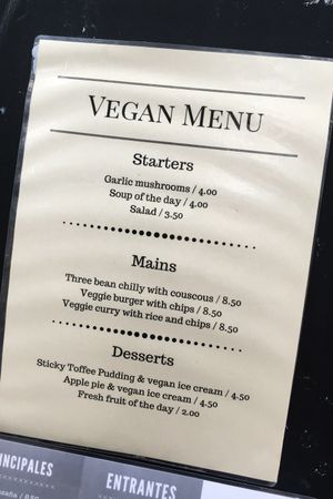 Vegan Menu - September 2017 at The Corra Linn in Salou