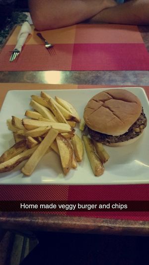 veggy burger and chips! it was amazing!  at The Corra Linn in Salou