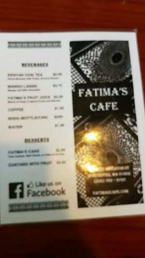 one side menu at Fatima's in Worcester