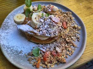 Banana, almond and granola pancakes 🥞 at Where The Pancakes Are in South East London