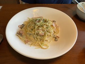 Pasta with veggie bacon cream sauce  at Veggie Wonderland in Taichung