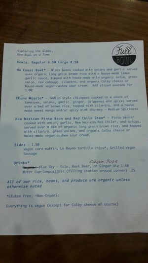 Rotating menu at The Full Bowl in Cedar Rapids