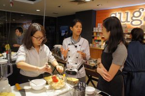 Raw Chef Yin providing advice on the preparation of raw vegan food. at Raw Vegan Workshop - Eating Thai & Spice of India in Kuala Lumpur