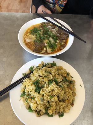 fried rice with green pepper and pho  at Huong Sen in Ha Giang