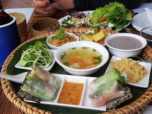 Vegetarian sample platter  at Bamboo Tree Lao Cooking School and Restaurant in Luang Prabang