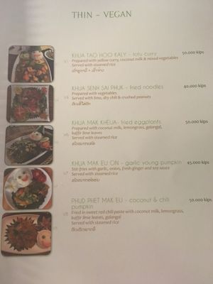 Vegan menu as of Dec 2018 at Bamboo Tree Lao Cooking School and Restaurant in Luang Prabang