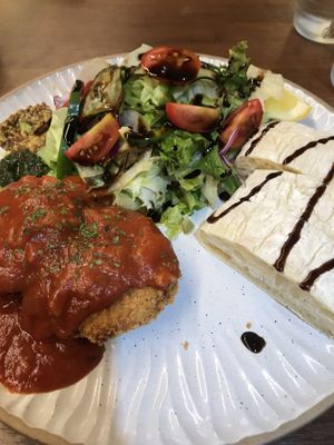 Bean burger platter   at Cafe Vege Bakery in Gyeongju