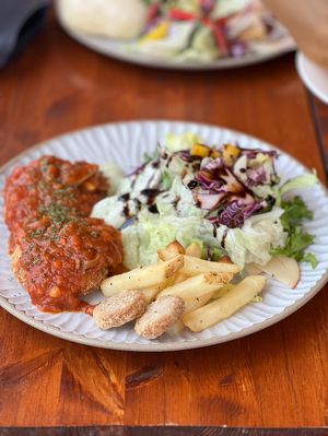 Bean patty meal with gluten free substitute  at Cafe Vege Bakery in Gyeongju