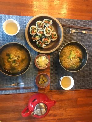 Ramen and kimbap  at Cafe Vege Bakery in Gyeongju