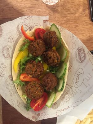 Falafel and humous - beware it easily falls out at Cafe Vege Bakery in Gyeongju