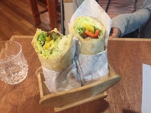 Falafel and humous wraps. Decent portions at Cafe Vege Bakery in Gyeongju
