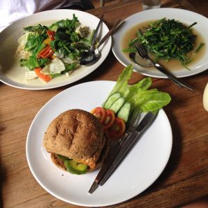 tempeh and avocado burger at Blue Diamond in Chiang Mai