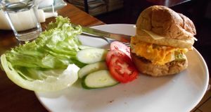 Blue Diamond 28 Chiang Mai, Tofu, egg, cheese and avocado burger at Blue Diamond in Chiang Mai