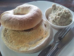 Bagel with weird cream cheese at Blue Diamond in Chiang Mai