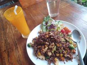 Mushroom fried rice and turmeric lemonade at Blue Diamond in Chiang Mai