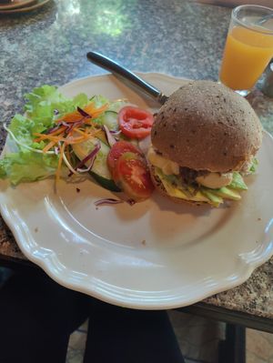 Vegan sandwich with mushrooms, onions, avocado, tofu and vegan cheese at Blue Diamond in Chiang Mai