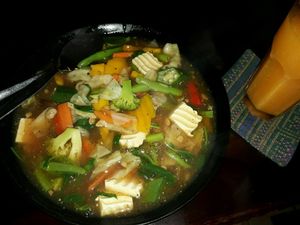 Stir fried big noodles  at Blue Diamond in Chiang Mai