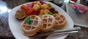 Plain waffles with fruit at Blue Diamond in Chiang Mai