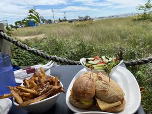Bahn mi with fries and a view  at Tin Pan Alley in Provincetown