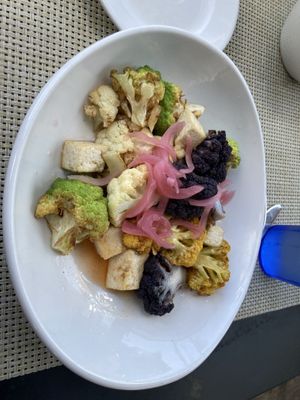 Tri colored cauli and tofu  at Tin Pan Alley in Provincetown