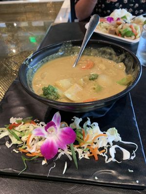 Curry with vegetables and tofu (Partially eaten, sorry!). Comes with a large side of rice at Noi Thai in Honolulu