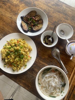 Eggplant, fried rice & pho  at Quán ăn chay Truong An in Hue