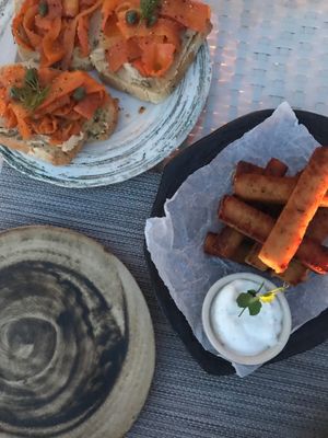Carrot tartine and chickpeas fries at Mandala in Belgrade