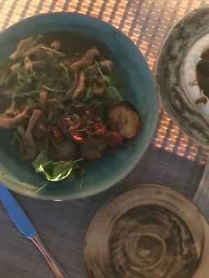 Oyster mushrooms and kofte at Mandala in Belgrade