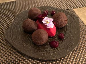 Incredibly good dessert: berry chocolate at Mandala in Belgrade