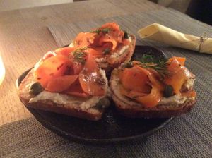 A carrot lox tartine at Mandala in Belgrade