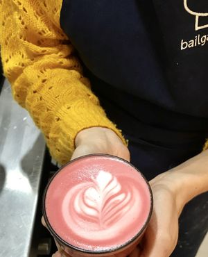 Oat and Beetroot latte  at Bailgate Deli in Lincoln
