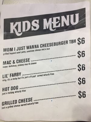 Kids menu at Morels Cafe in Louisville