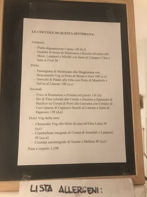 Menu of this week (it changes every week) at ErbOsteria in Trieste