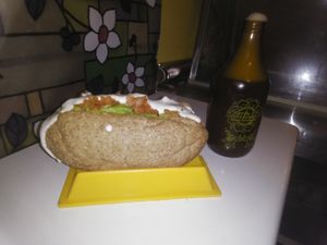 Vienesa Chilena and kombucha at Almacen Vegano Ostara in Santiago