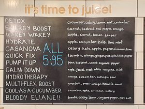 Juice list at Eliane in Hungerford
