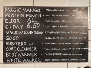 Smoothie list at Eliane in Hungerford