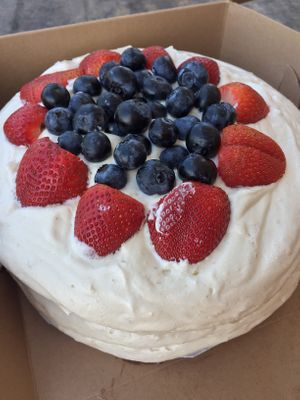 
Organic Raspberry Layer Cake with vegan cream cheese frosting, organic strawberries and blueberries!
 at Bambi's Country Farm Market in High Springs