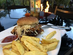 Hawaiian Lentil Burger   at Fratello Vegan in Cuenca