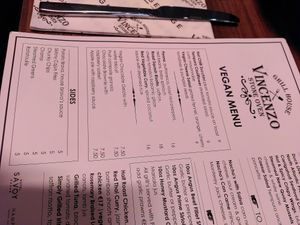 Vegan menu Oct 2021 at Vincenzo's Grill House in Limerick