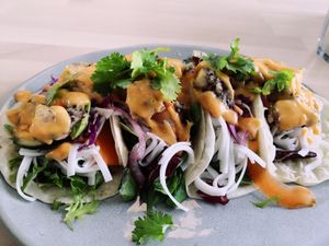 Peanut Tofu Tacos... Sooo yummy! at Beans&more in Jyvaskyla